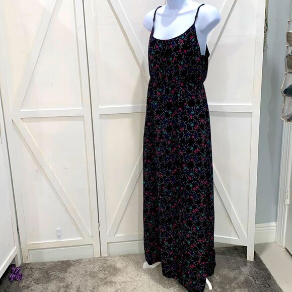 I love Ronson Black Chiffon Lines Maxi Dress Size Large Multi Heart Design - Picture 5 of 11